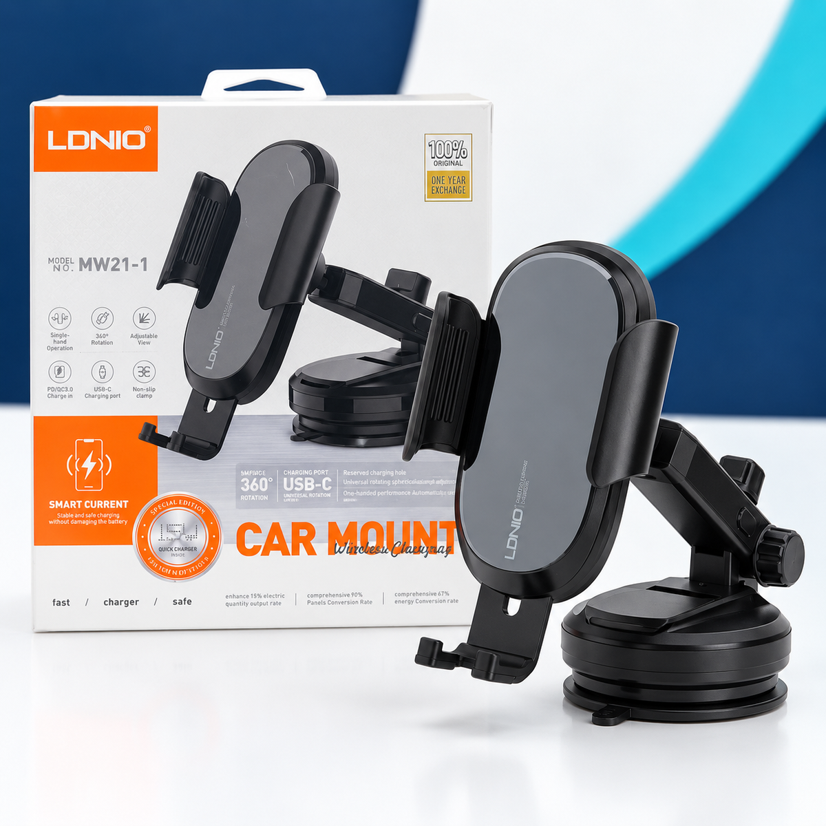 LDNIO MW21-1 Car Phone Mount with 15W Wireless Charging — gallery image 2