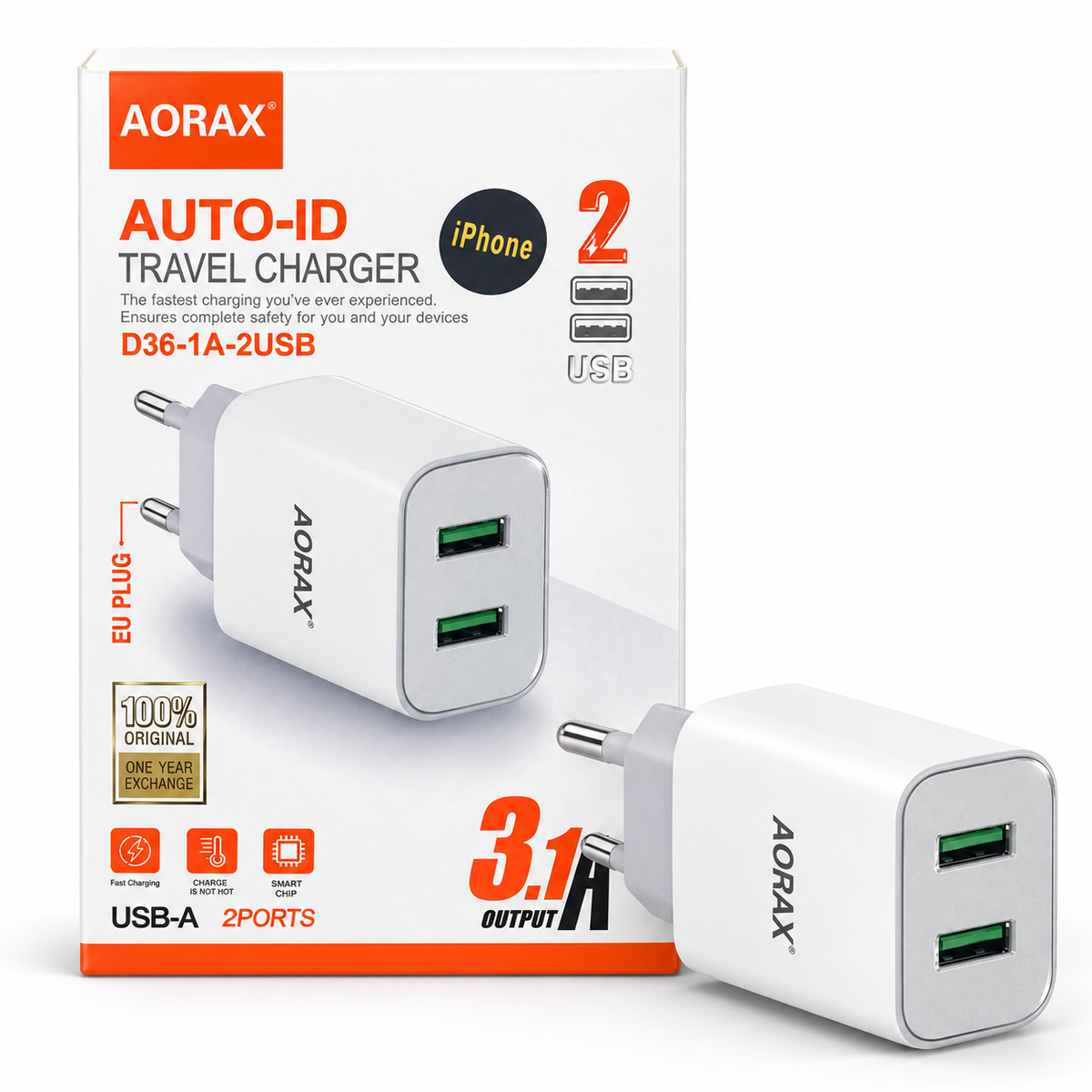 AORAX D36 Dual-USB Charger with Lightning Cable