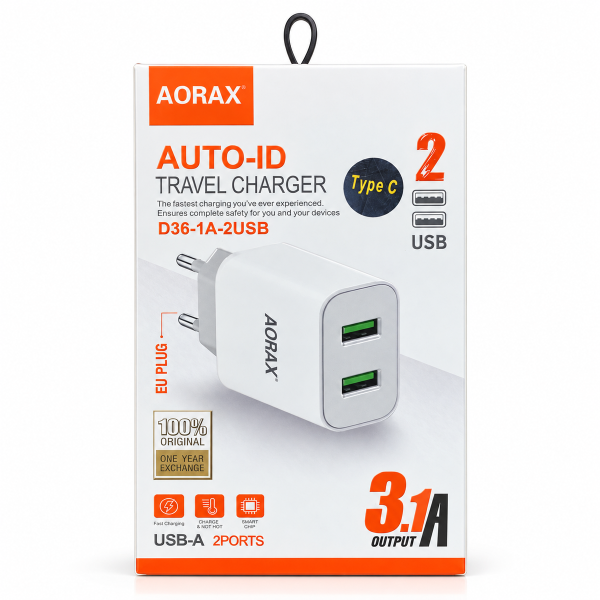 AORAX D36 Dual-USB Charger with USB-C Cable