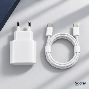 باندل الشحن الأساسي | شاحن 20W + كابل USB-C — لقطة من الأعلى