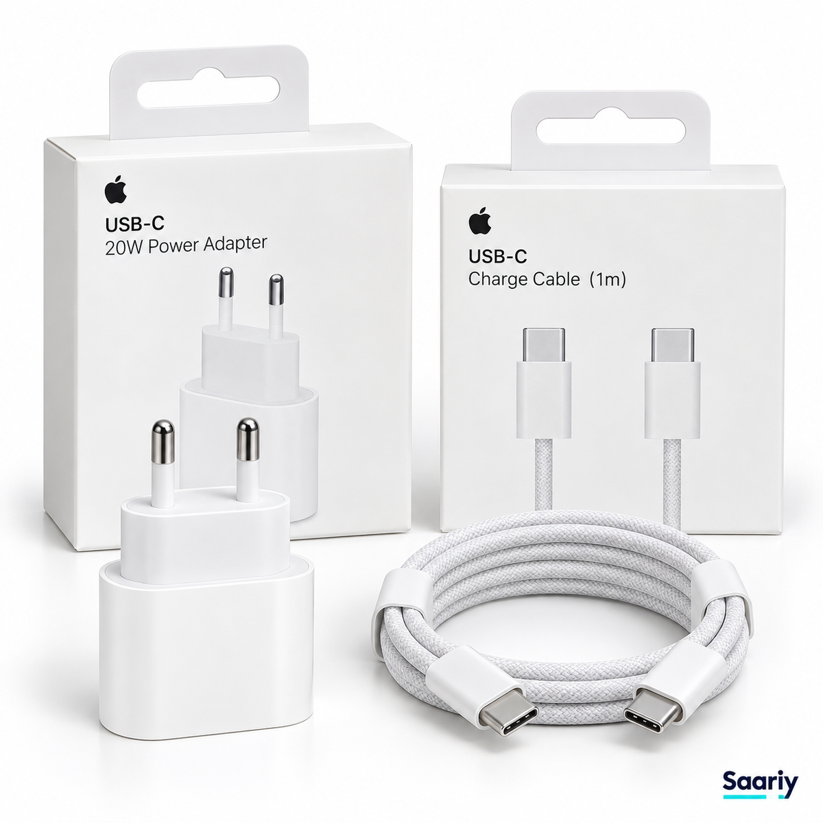 باندل Apple 20W | شاحن بفيشة ثنائية + كابل USB-C — المنتجات مع العلب