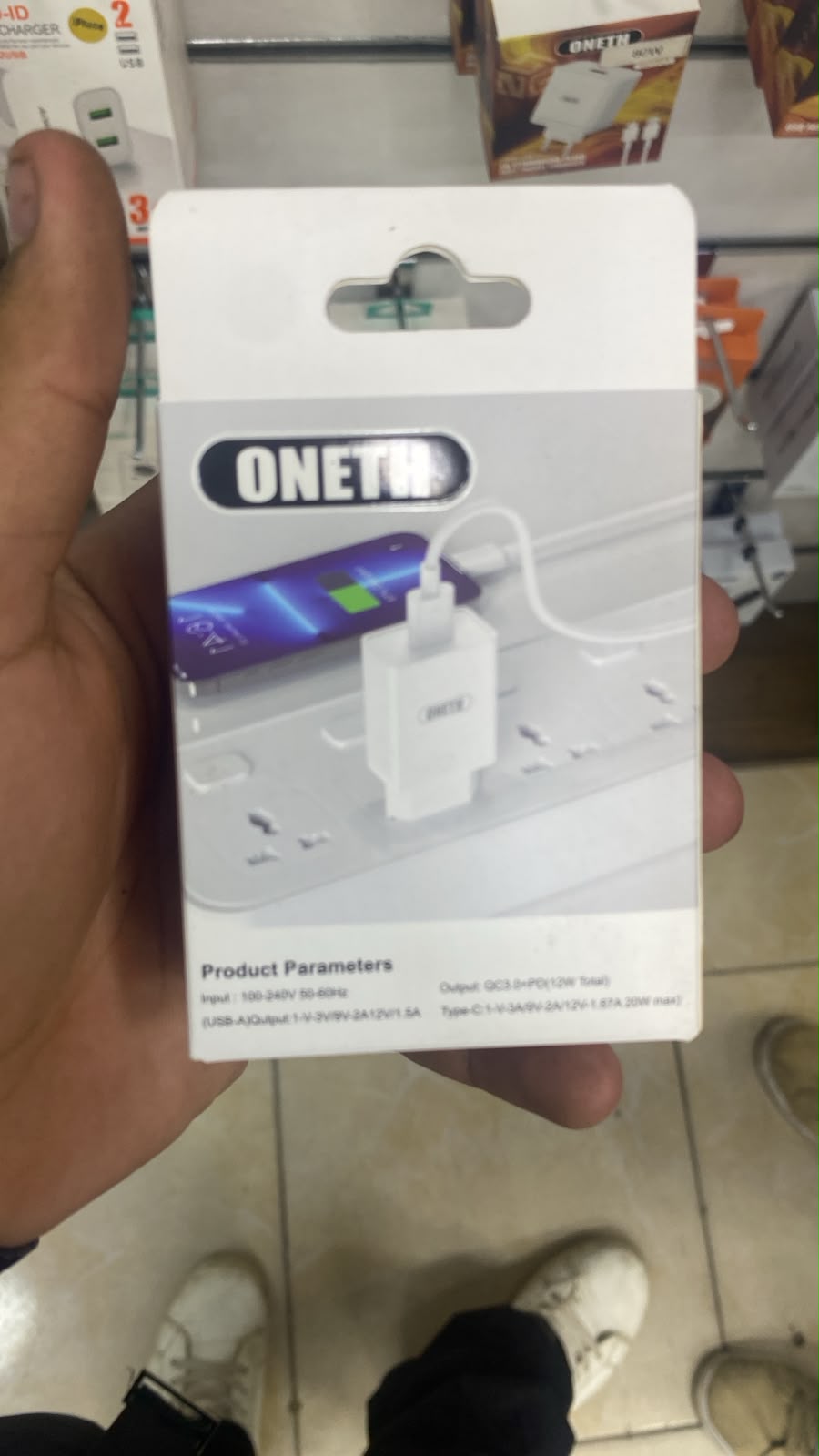 ONETH 12W USB-A Charger with USB-C Cable — back packaging