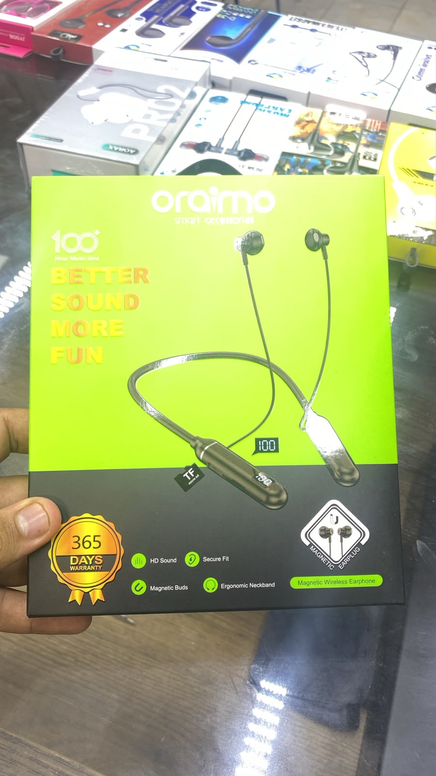 Oraimo BT W800 Neckband Earphones — front packaging