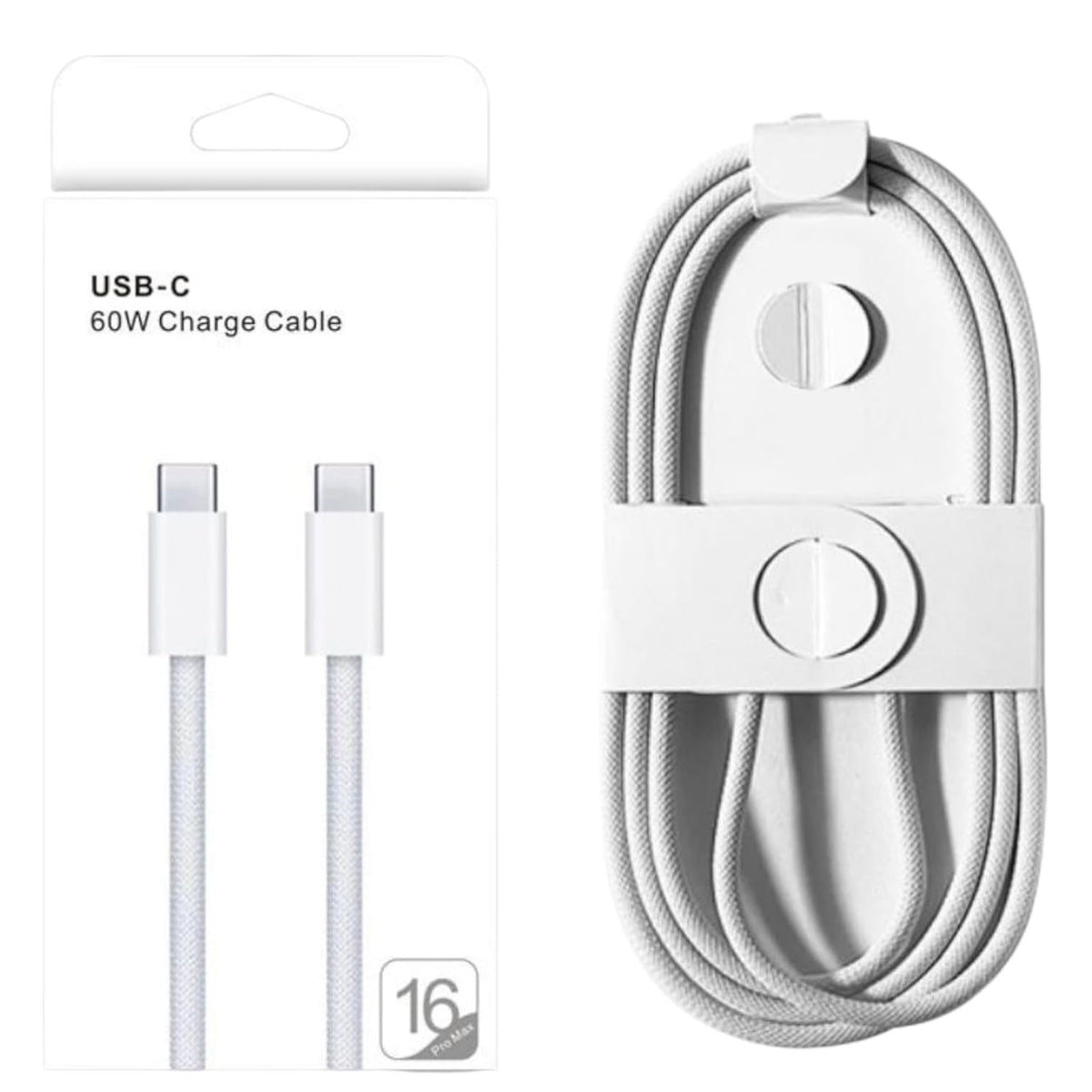 60W USB-C to USB-C Charging Cable – 1m — product and packaging reference