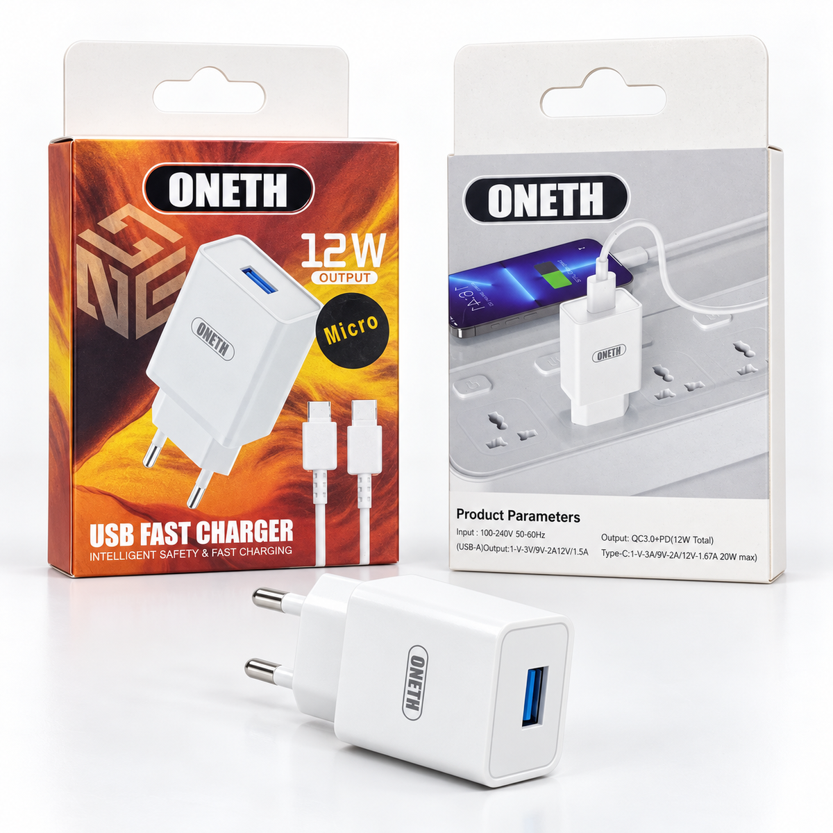 ONETH 12W USB-A Charger with Micro-USB Cable