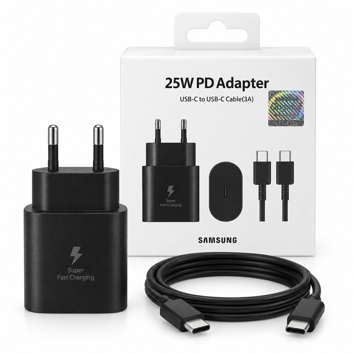 Samsung 25W USB-C PD Charger with 3A USB-C Cable – Black