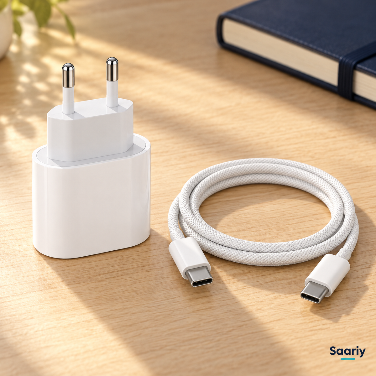 باندل Apple 20W | شاحن بفيشة ثنائية + كابل USB-C — لقطة استخدام يومي