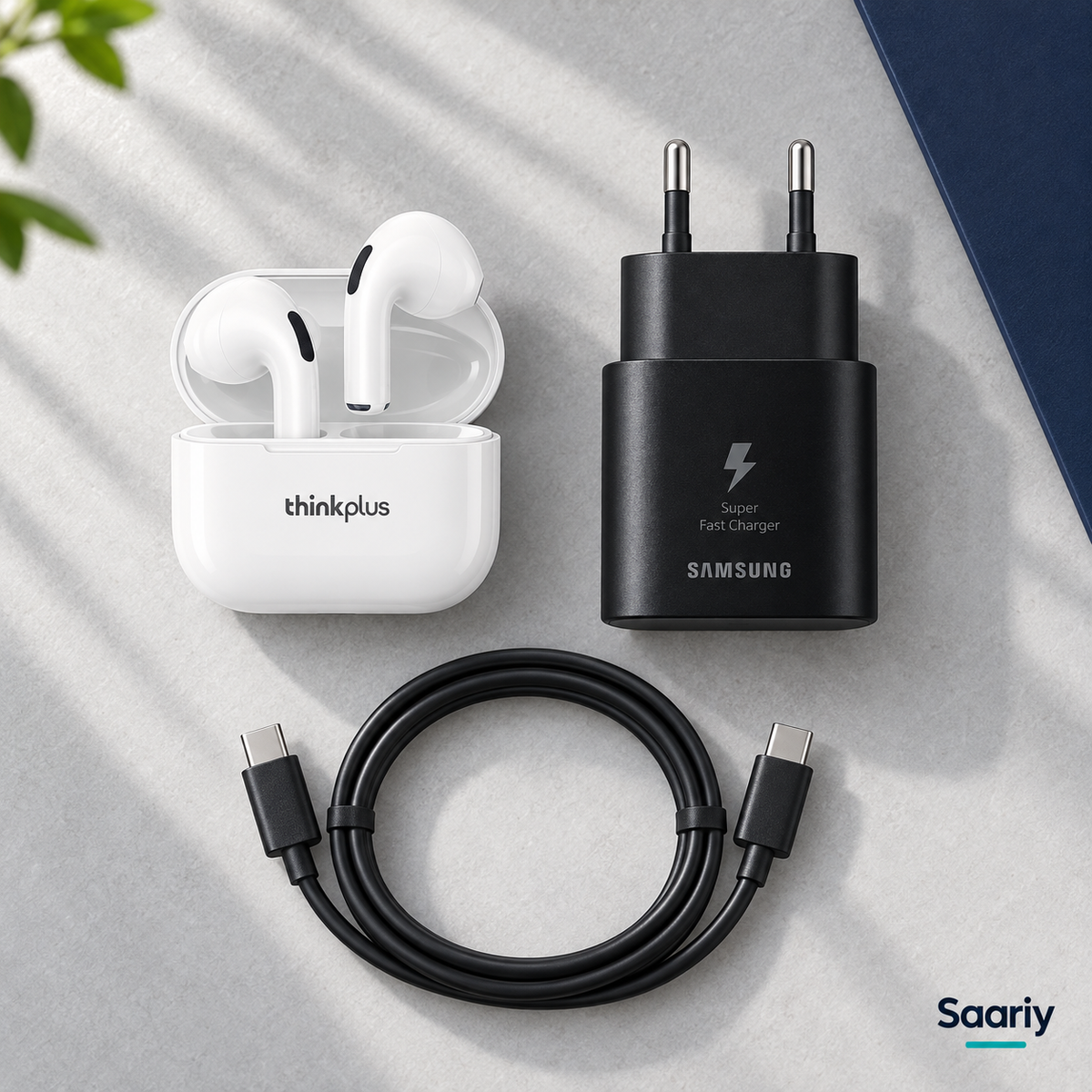 باندل يومك كامل | Lenovo LP40 + Samsung 25W — لقطة من الأعلى