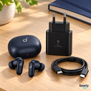 باندل العزل والشحن | Soundcore R50i NC + Samsung 45W — لقطة استخدام يومي